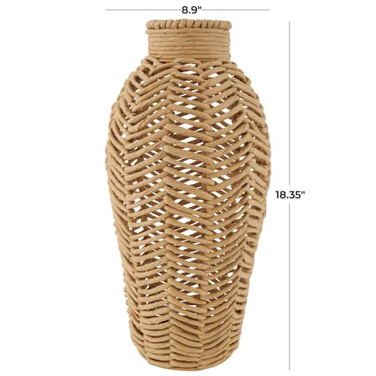 18" Brown Jute Chevron Woven Vase